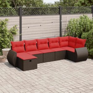Set Divani da Giardino 7 pz con Cuscini Marrone in Polyrattan