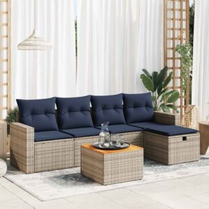 Set Divano da Giardino 6 pz con Cuscini Grigio in Polyrattan