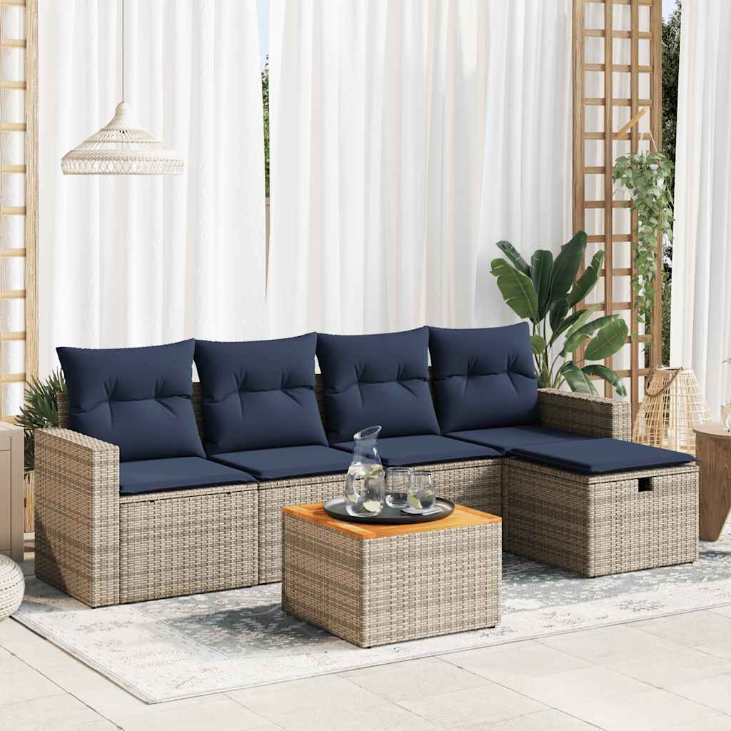 Set Divano da Giardino 6 pz con Cuscini Grigio in Polyrattan
