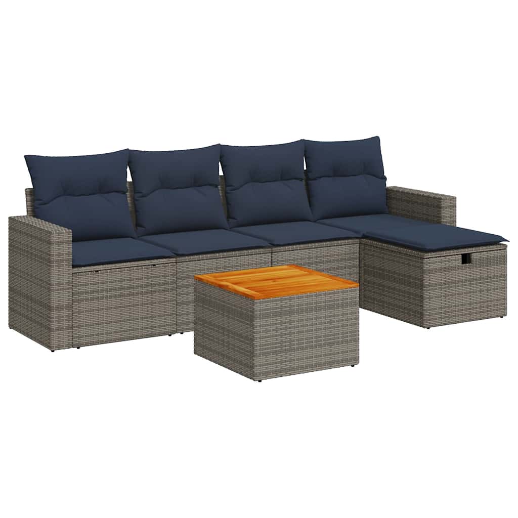 Set Divano da Giardino 6 pz con Cuscini Grigio in Polyrattan - immagine 2