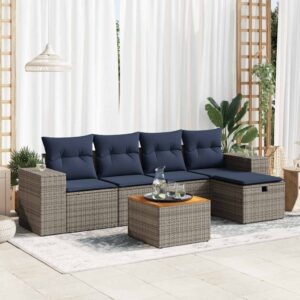 Set Divano da Giardino 6 pz con Cuscini Nero in Polyrattan