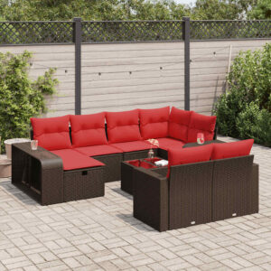 Set Divani da Giardino 11 pz con Cuscini Polyrattan Marrone
