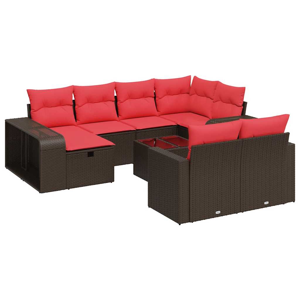 Set Divani da Giardino 11 pz con Cuscini Polyrattan Marrone - immagine 2
