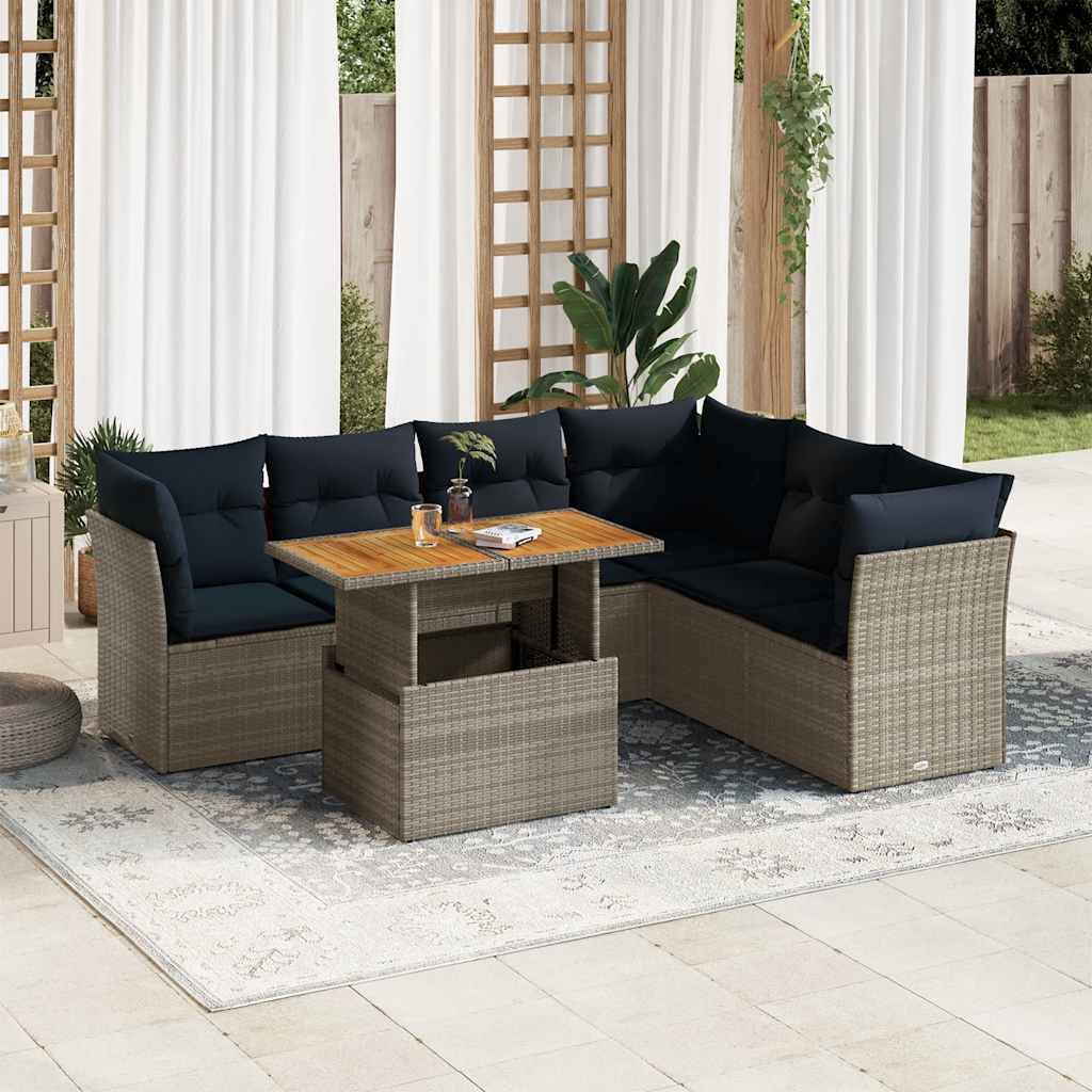 Set Divani da Giardino 7 pz con Cuscini Grigio in Polyrattan
