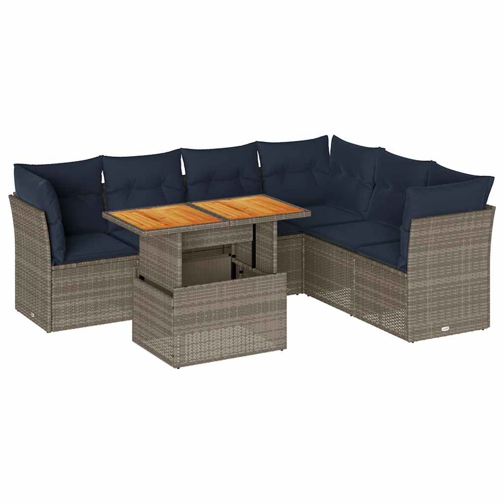 Set Divani da Giardino 7 pz con Cuscini Grigio in Polyrattan - immagine 2