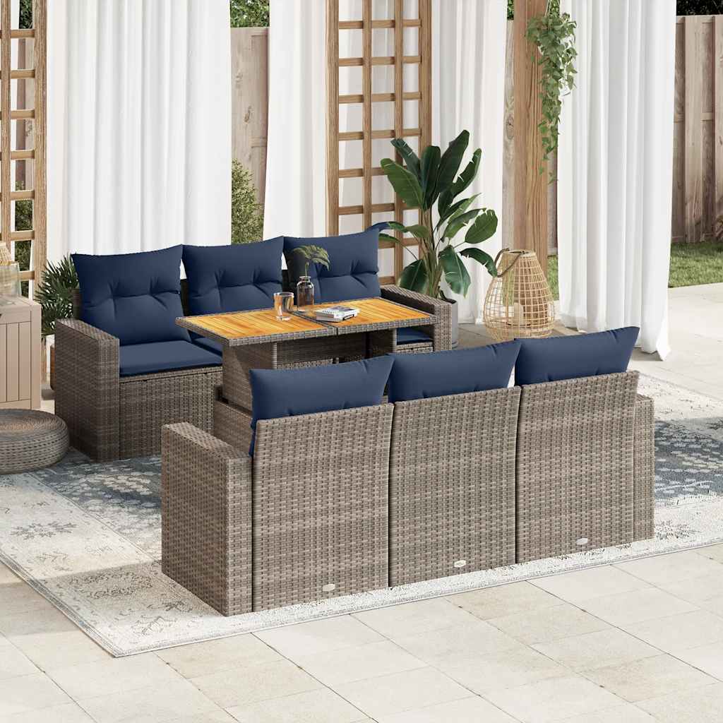 Set Divani da Giardino 7 pz con Cuscini Grigio in Polyrattan