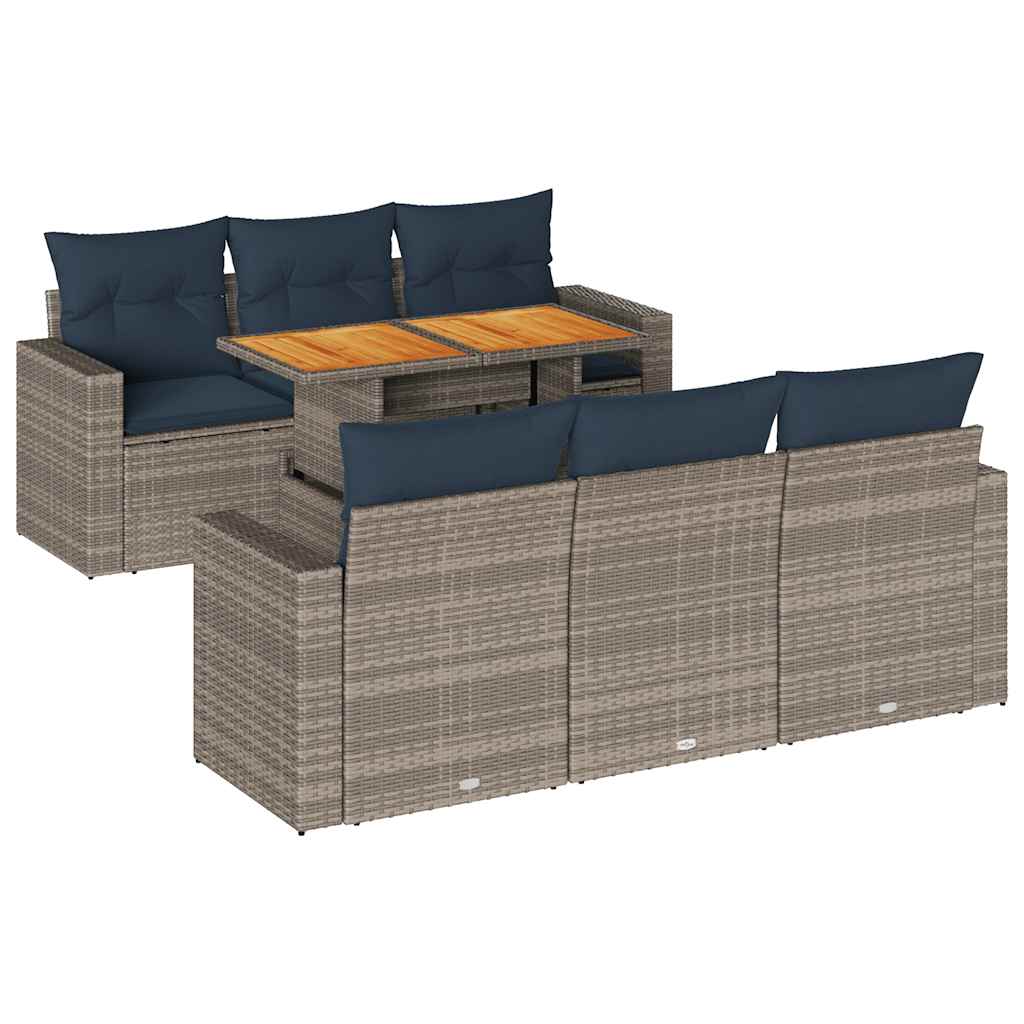 Set Divani da Giardino 7 pz con Cuscini Grigio in Polyrattan - immagine 2