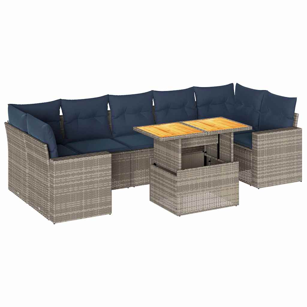 Set Divano da Giardino 8 pz con Cuscini Grigio in Polyrattan - immagine 2
