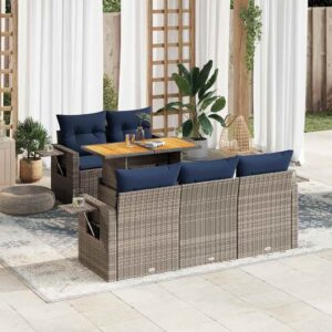 Set Divano da Giardino 6 pz con Cuscini Nero in Polyrattan