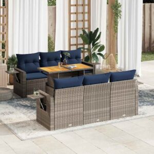 Set Divani da Giardino con Cuscini 7pz Nero Polyrattan
