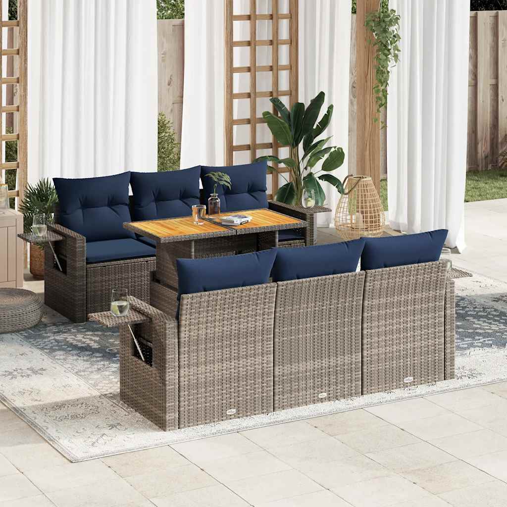 Set Divani da Giardino con Cuscini 7pz Nero Polyrattan