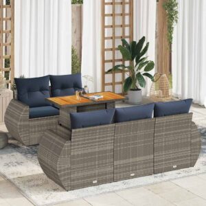 Set Divano da Giardino 6 pz con Cuscini Grigio in Polyrattan