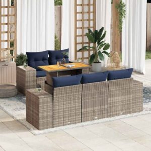 Set Divano da Giardino 6 pz con Cuscini Nero in Polyrattan