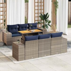 Set Divani da Giardino con Cuscini 7pz Nero Polyrattan