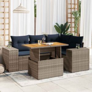 Set Divano da Giardino 5 pz con Cuscini Grigio in Polyrattan