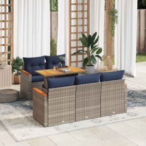 Set Divano da Giardino 6 pz con Cuscini Nero in Polyrattan