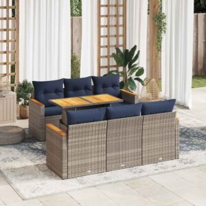 Set Divani da Giardino 7 pz con Cuscini Grigio in Polyrattan