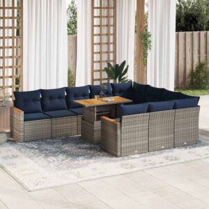 Set Divani da Giardino 11 pz con Cuscini in Polyrattan Grigio