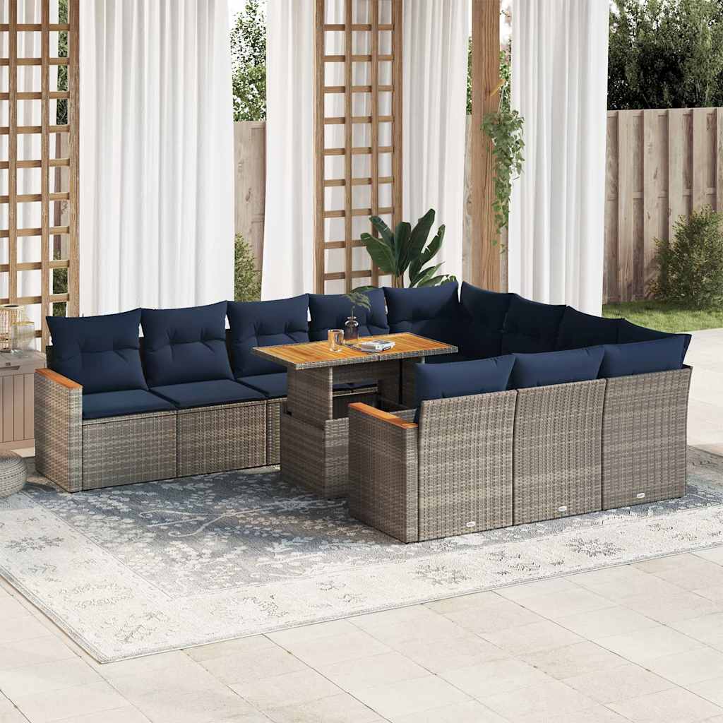 Set Divani da Giardino 11 pz con Cuscini in Polyrattan Grigio