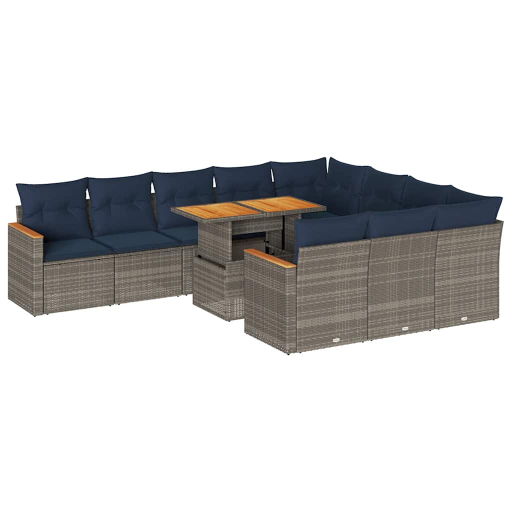 Set Divani da Giardino 11 pz con Cuscini in Polyrattan Grigio - immagine 2