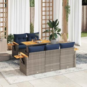 Set Divano da Giardino 6 pz con Cuscini Nero in Polyrattan