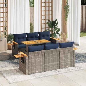 Set Divani da Giardino 7 pz con Cuscini Grigio in Polyrattan