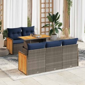 Set Divano da Giardino 6pz con Cuscini Grigio Polyrattan Acacia