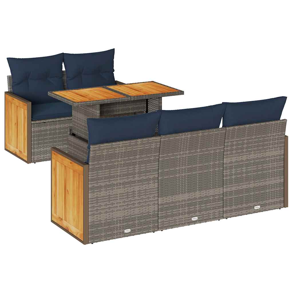 Set Divano da Giardino 6pz con Cuscini Grigio Polyrattan Acacia - immagine 2