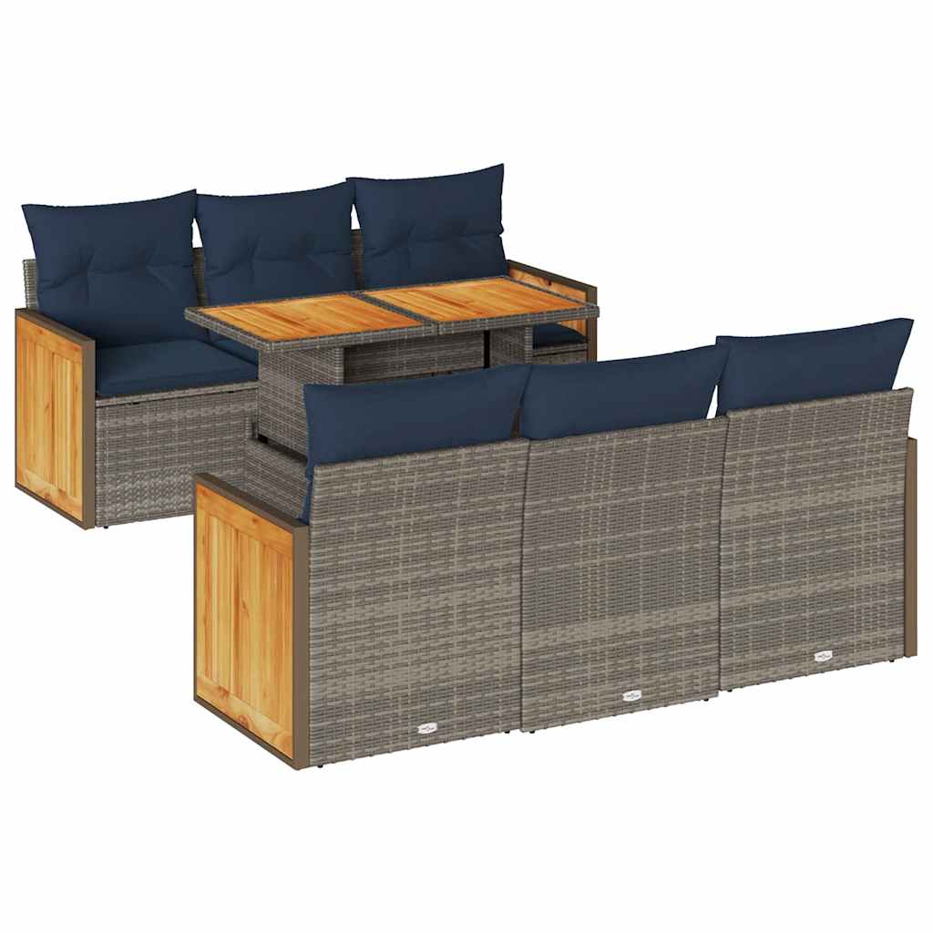 Set Divani da Giardino 7pz con Cuscini Grigio Polyrattan Acacia - immagine 2
