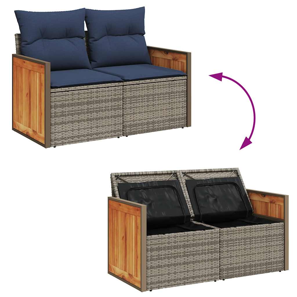 Set Divani da Giardino 7pz con Cuscini Grigio Polyrattan Acacia - immagine 6