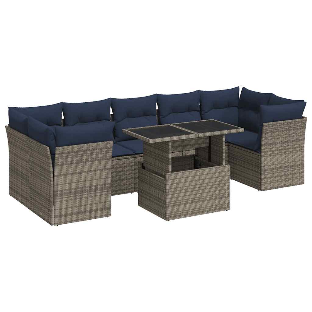 Set Divano da Giardino 8pz con Cuscini Grigio Polyrattan Acacia - immagine 2
