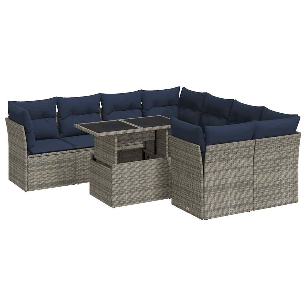 Set Divano da Giardino 9pz con Cuscini Grigio Polyrattan Acacia - immagine 2