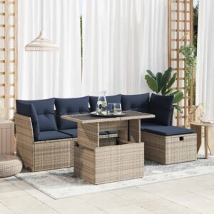 Set Divano da Giardino 6pz con Cuscini Grigio Polyrattan Acacia