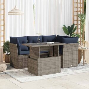 Set Divano Giardino 5 pz con Cuscini Grigio Polyrattan Acacia