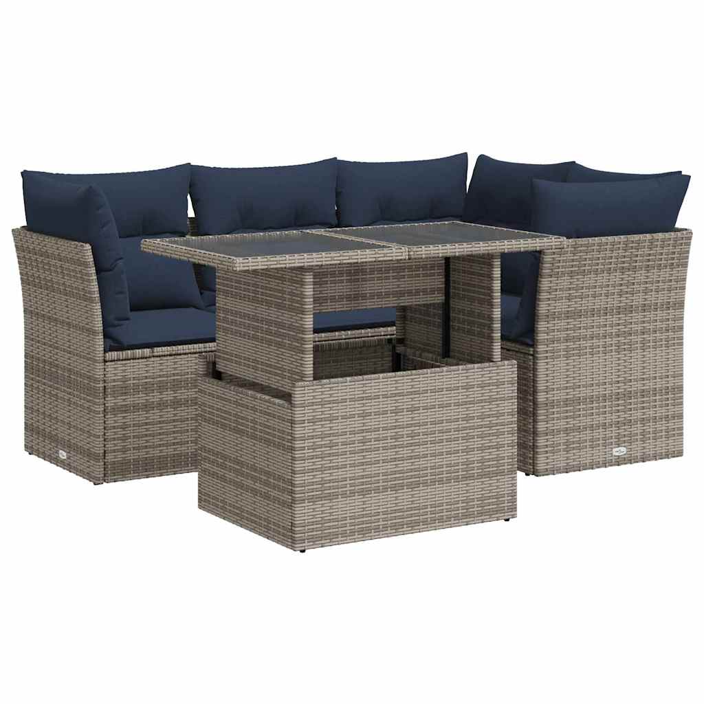 Set Divano Giardino 5 pz con Cuscini Grigio Polyrattan Acacia - immagine 2