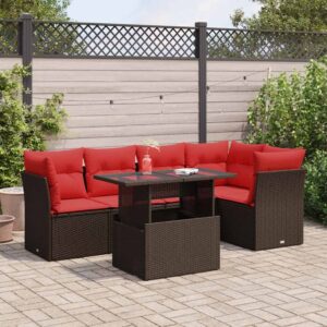 Set Divano Giardino 6 pz con Cuscini Marrone Polyrattan Acacia