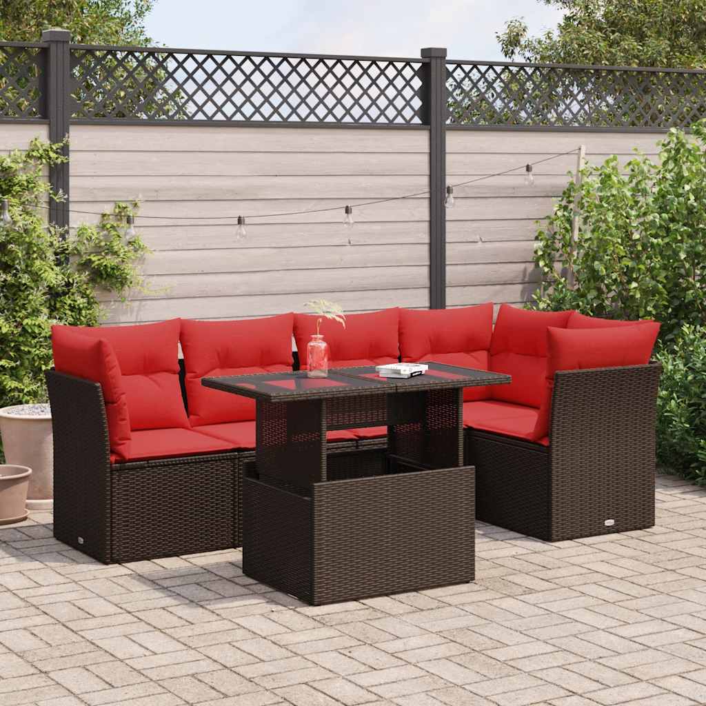 Set Divano Giardino 6 pz con Cuscini Marrone Polyrattan Acacia