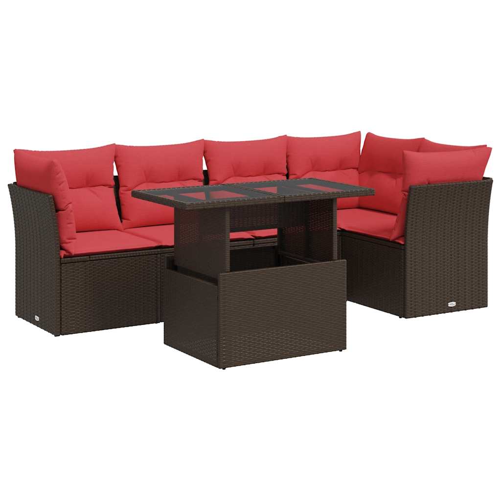 Set Divano Giardino 6 pz con Cuscini Marrone Polyrattan Acacia - immagine 2