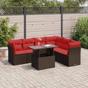 Set Divani da Giardino 7pz con Cuscini Grigio Polyrattan Acacia