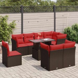 Set Divani Giardino 9 pz con Cuscini Marrone Polyrattan Acacia