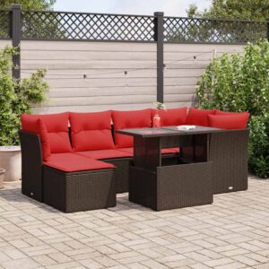 Set Divani Giardino 7 pz con Cuscini Marrone Polyrattan Acacia