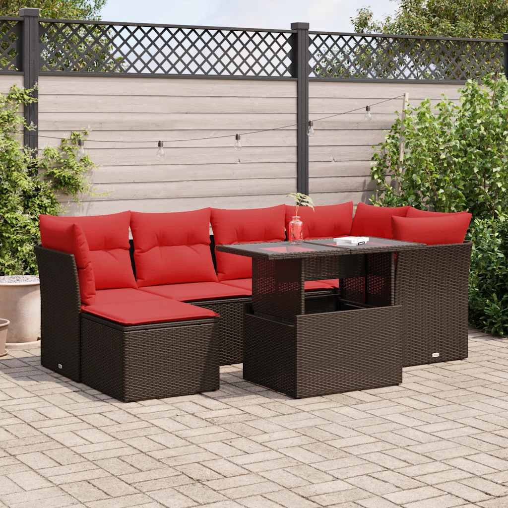 Set Divani Giardino 7 pz con Cuscini Marrone Polyrattan Acacia