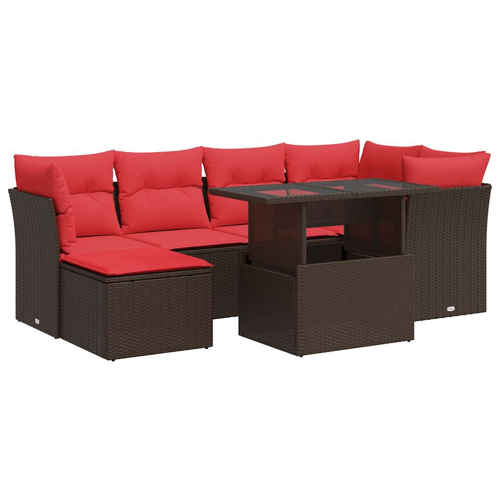 Set Divani Giardino 7 pz con Cuscini Marrone Polyrattan Acacia - immagine 2