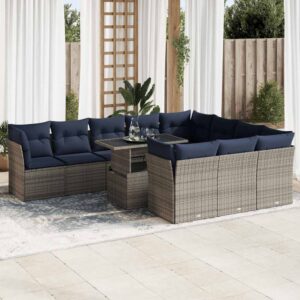 Set Divani Giardino 11 pz con Cuscini Polyrattan Acacia Grigio
