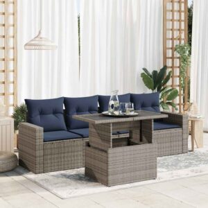 Set Divano Giardino 5 pz con Cuscini Grigio Polyrattan Acacia