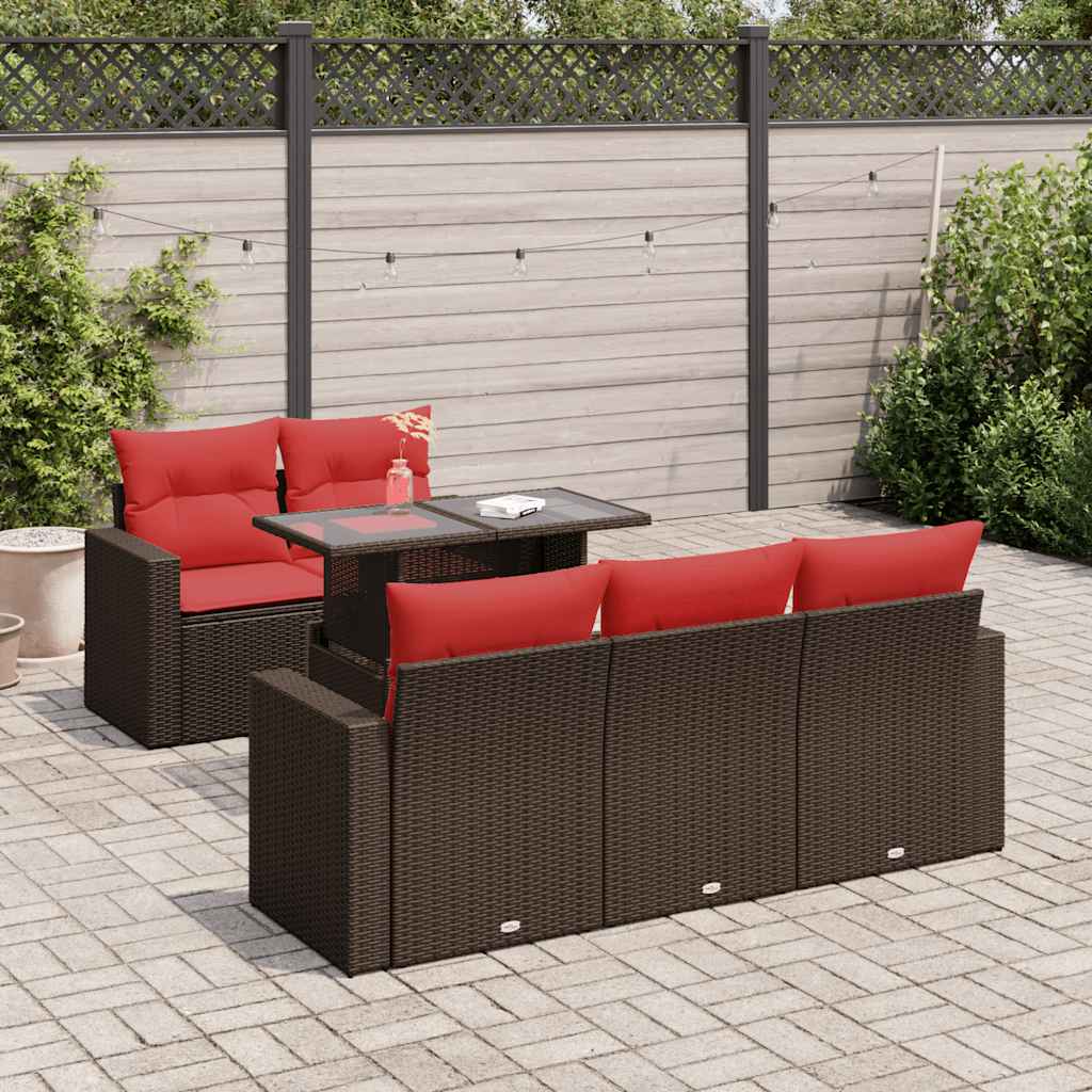 Set Divano Giardino 6 pz con Cuscini Marrone Polyrattan Acacia