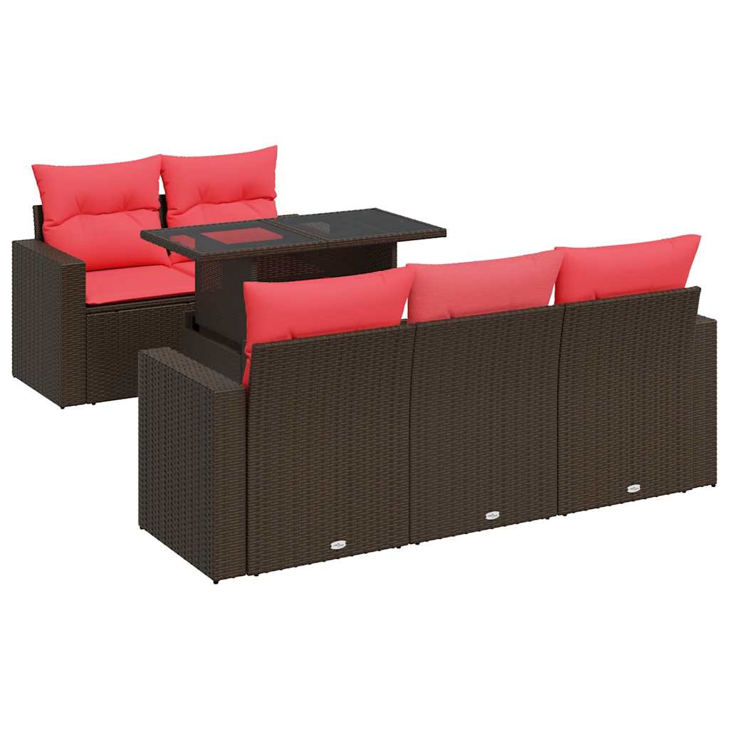 Set Divano Giardino 6 pz con Cuscini Marrone Polyrattan Acacia - immagine 2