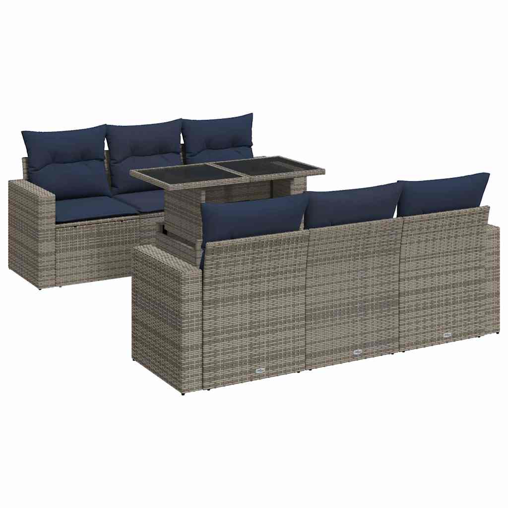 Set Divani da Giardino 7pz con Cuscini Grigio Polyrattan Acacia - immagine 2