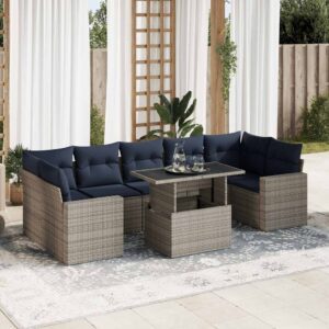 Set Divano da Giardino 8pz con Cuscini Grigio Polyrattan Acacia