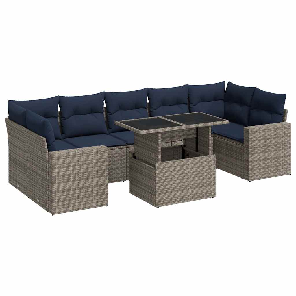 Set Divano da Giardino 8pz con Cuscini Grigio Polyrattan Acacia - immagine 2